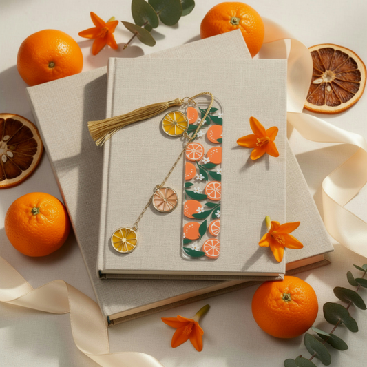 Orange Bookmark. Orange Acrylic Bookmark with Citrus Charms. Orange Bookmark for Book Lovers. Orange Lover Bookmark Gift. Citrus Bookmark
