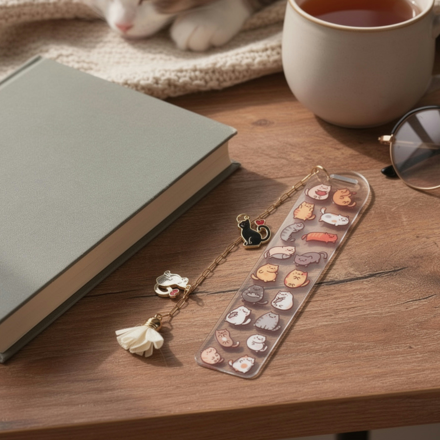 Cat Bookmark with Charm. Cat Bookmark for Book Lovers. Cat Lover Bookmark Gift. Cats Bookmark. Cats Lover Gift Bookmark. Kittens Bookmark