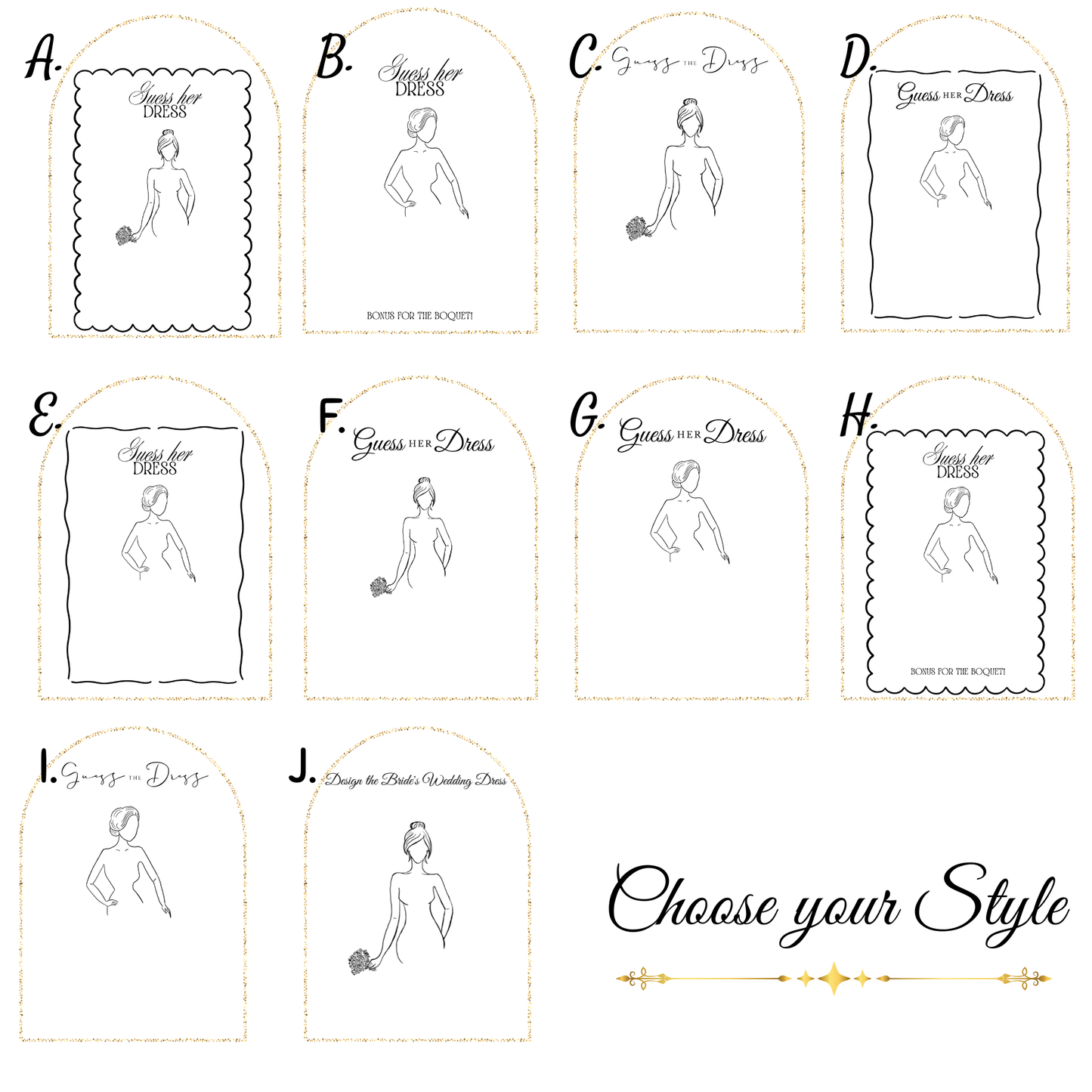 Guess the Dress Bridal Shower Game Cards