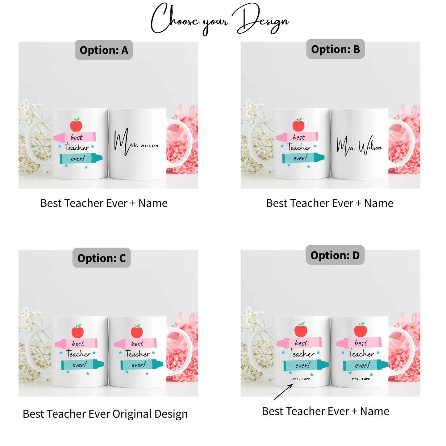 Choose your design: Personalised Best Teacher Ever Mug. Teacher Mug. Teacher Gifts. Teacher Appreciation Mug. Custom Mug Best Teacher Ever personalised Mug