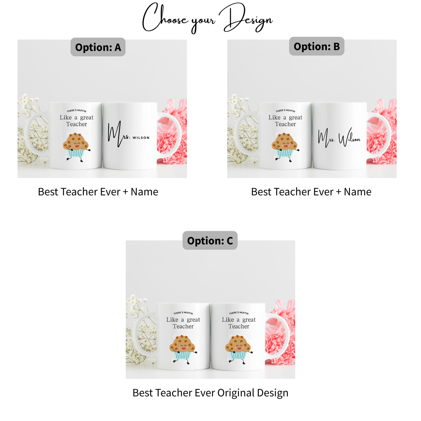 design choice-Personalised Teacher Mug There’s Muffin Like a Great Teacher. Custom Name Teacher Gift. Teacher Mug. Mugs for Teacher. Gifts for Teacher Mug