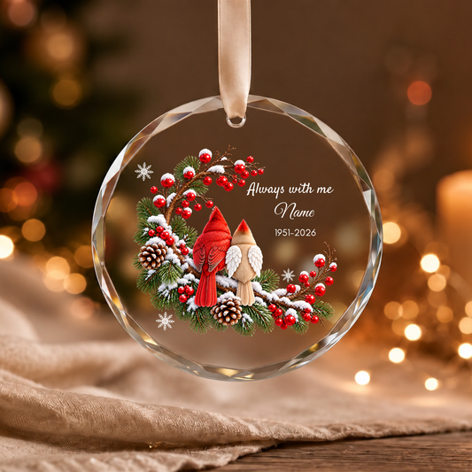 Personalised memorial Christmas ornament Design B Always with me champagne ribbon