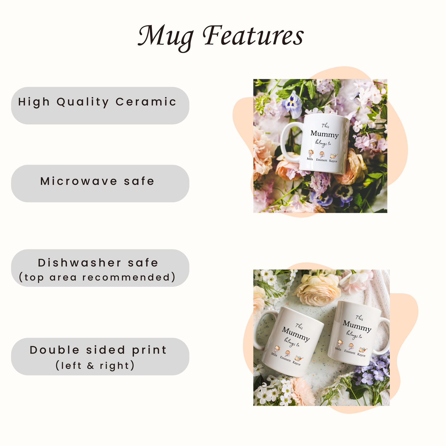 Mug Features: This Mummy Belongs To Personalised Mug – Gift for Mum with Kids Names, personalised Gift for Mum from the kids, This Mum belongs to Mug Gift