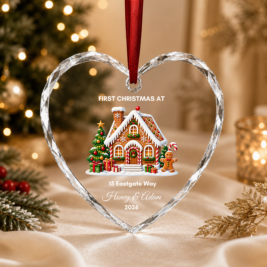 Personalised First Christmas in Our New Home Ornament · Glass Crystal Heart Christmas Decoration · Housewarming New Home Gift For Couple