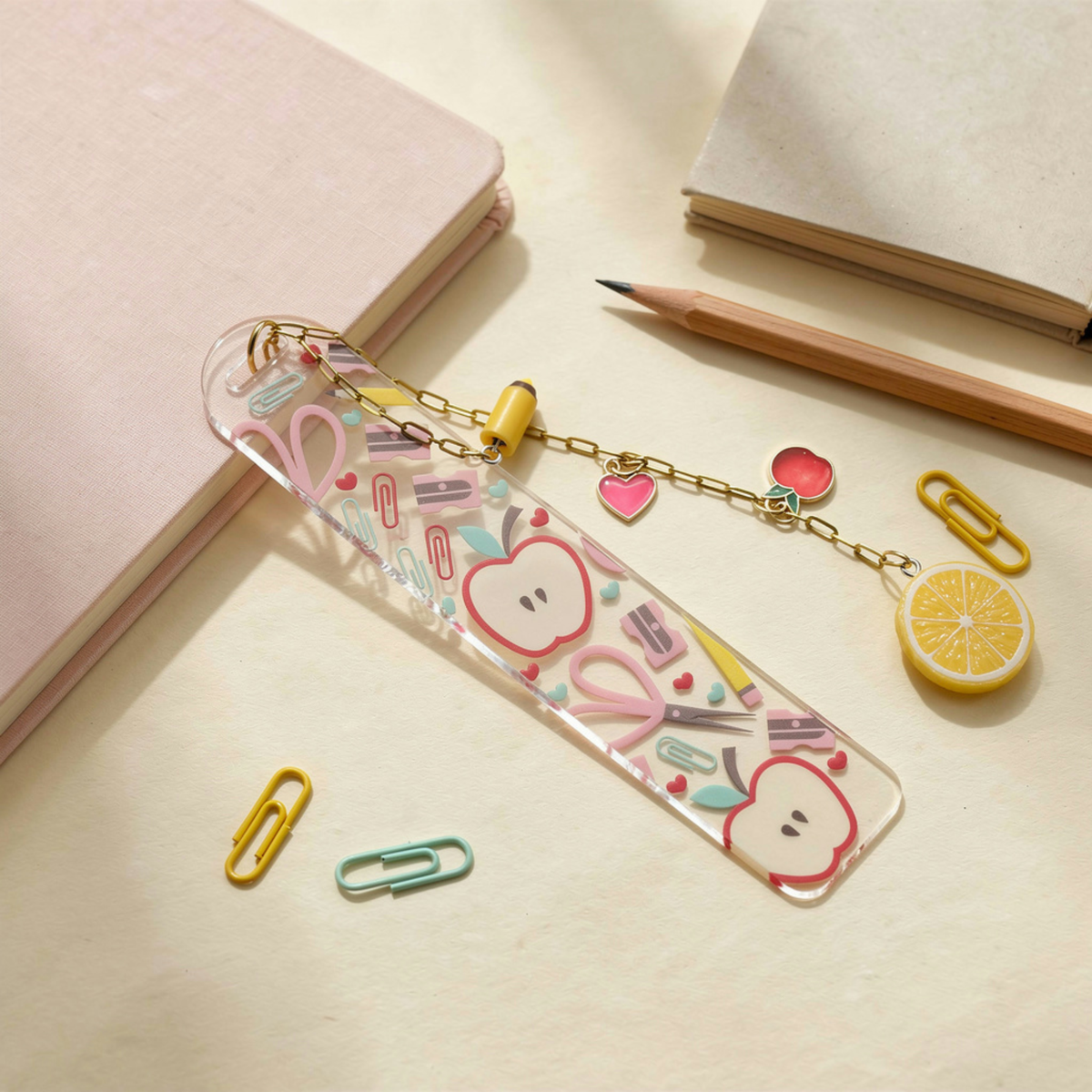 Teacher Bookmark with Charms, Cute Acrylic Bookmark, Teacher Appreciation Gift, Apple Bookmark, End of Year Teacher Gift, Christmas Present