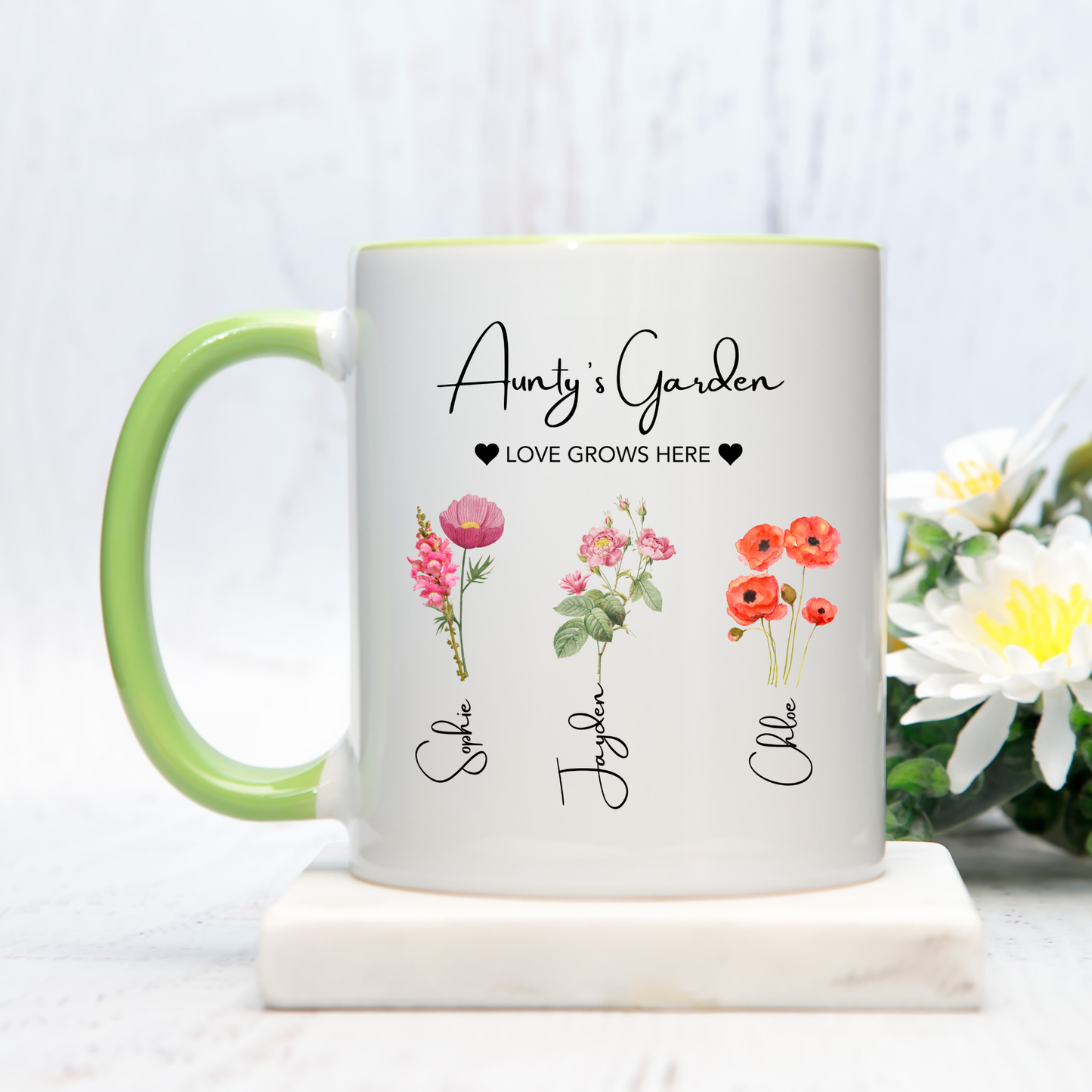 Auntie’s Garden Personalised Flower Mug • Custom Aunty Garden Mug • Garden Lover Aunty Gift • Aunty's Garden Mug • Aunty Mug • Aunty Gifts