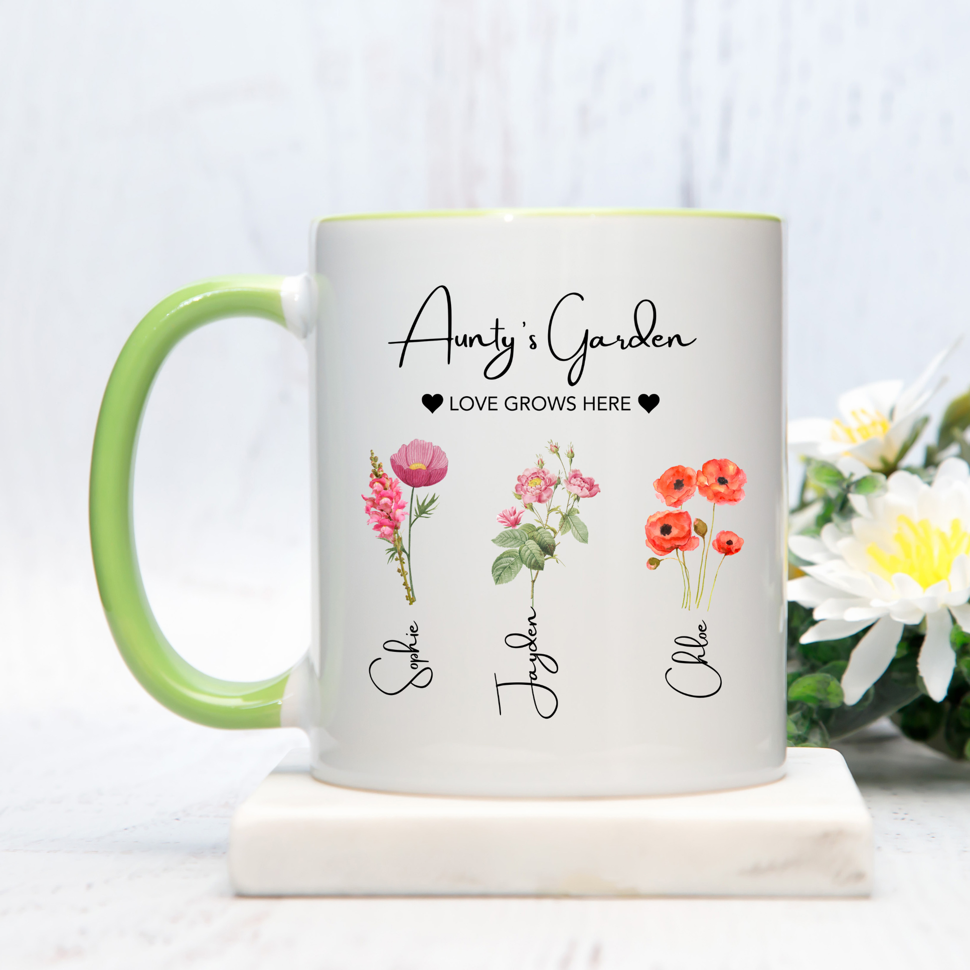 Auntie’s Garden Personalised Flower Mug • Custom Aunty Garden Mug • Garden Lover Aunty Gift • Aunty's Garden Mug • Aunty Mug • Aunty Gifts