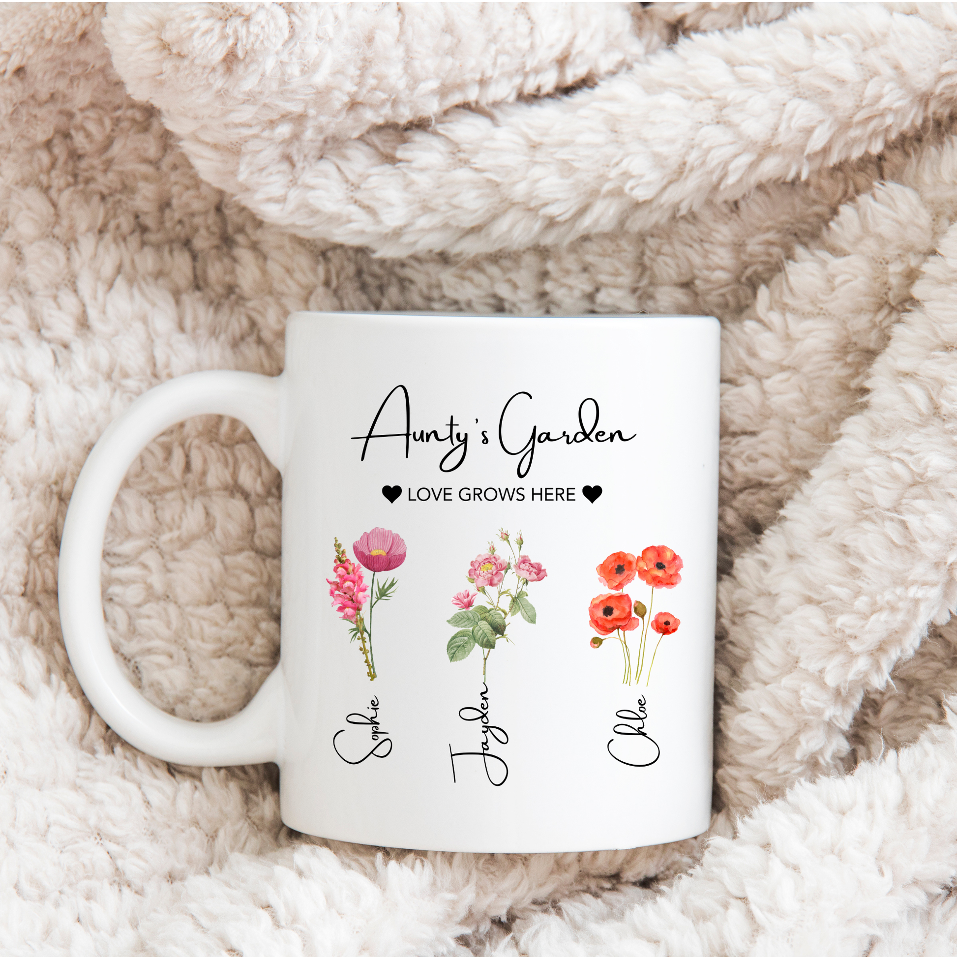 Auntie’s Garden Personalised Flower Mug • Custom Aunty Garden Mug • Garden Lover Aunty Gift • Aunty's Garden Mug • Aunty Mug • Aunty Gifts