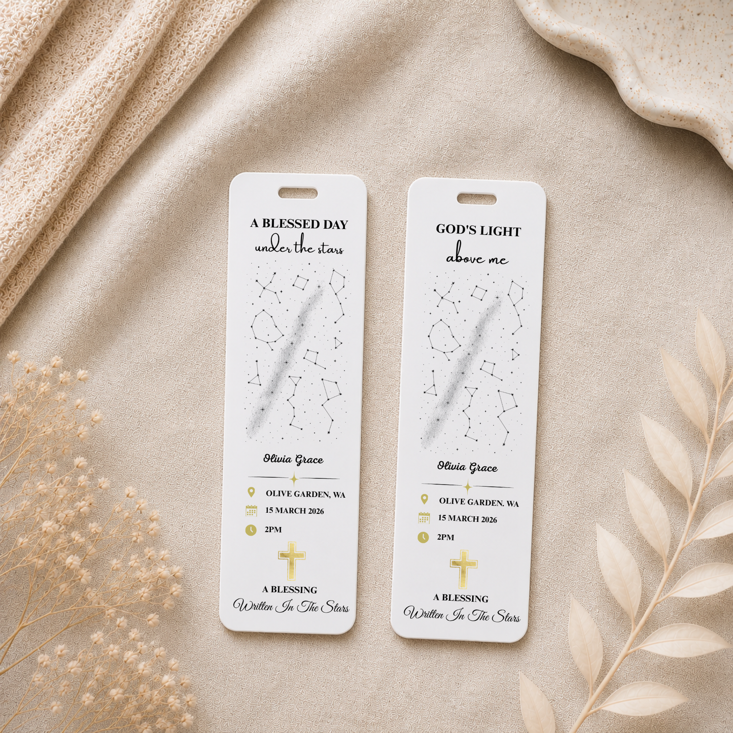 Baptism Star Alignment Bookmark. Custom Baptism Bookmark. Acrylic Bookmark, Personalised Baptism Gift
