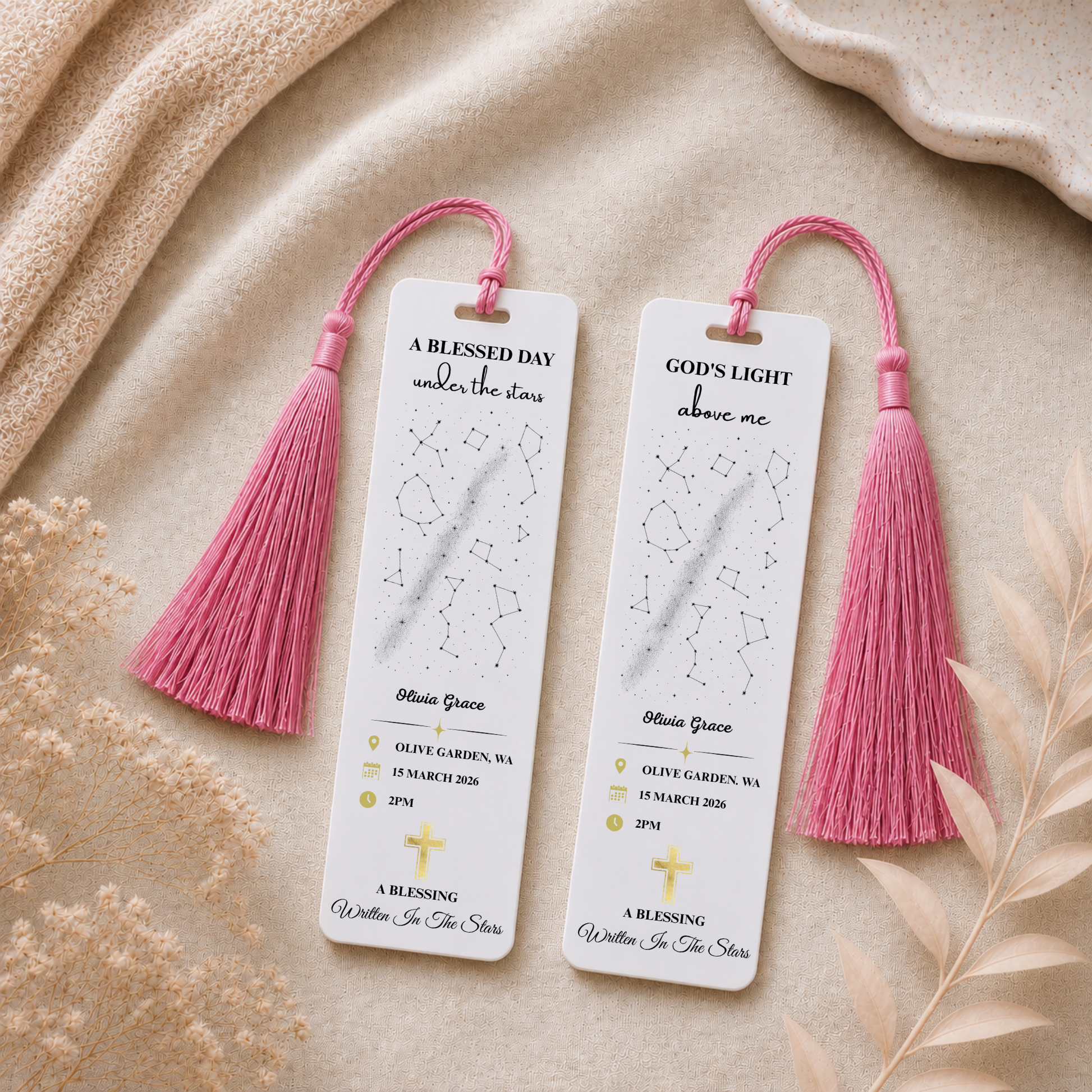 Baptism Star Alignment Bookmark. Custom Baptism Bookmark. Acrylic Bookmark, Personalised Baptism Gift
