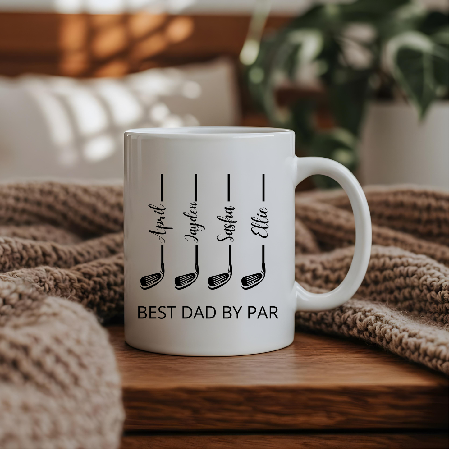 Best Dad by Par Mug. Personalised Golf Gift for Dad with Kids Names. Fathers Day for Golfer Dad. Golf Lover Dad. Personalised Golf Dad Mug