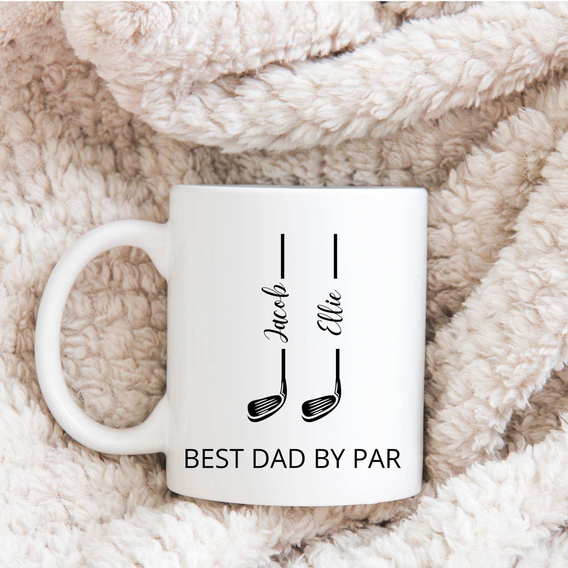 Best Dad by Par Mug. Personalised Golf Gift for Dad with Kids Names. Fathers Day for Golfer Dad. Golf Lover Dad. Personalised Golf Dad Mug