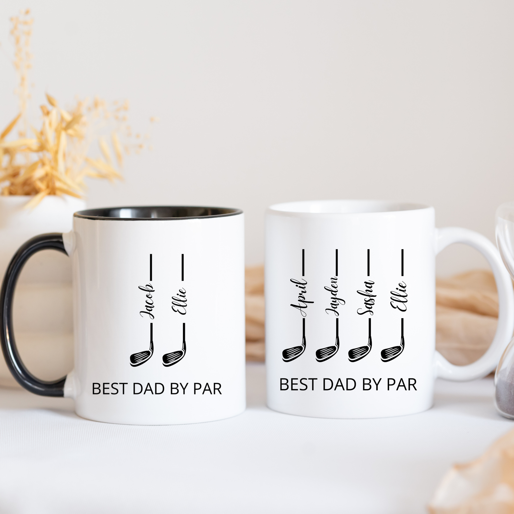 Best Dad by Par Mug. Personalised Golf Gift for Dad with Kids Names. Fathers Day for Golfer Dad. Golf Lover Dad. Personalised Golf Dad Mug