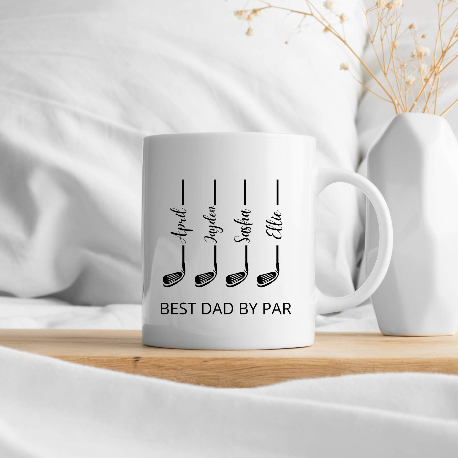 Best Dad by Par Mug. Personalised Golf Gift for Dad with Kids Names. Fathers Day for Golfer Dad. Golf Lover Dad. Personalised Golf Dad Mug