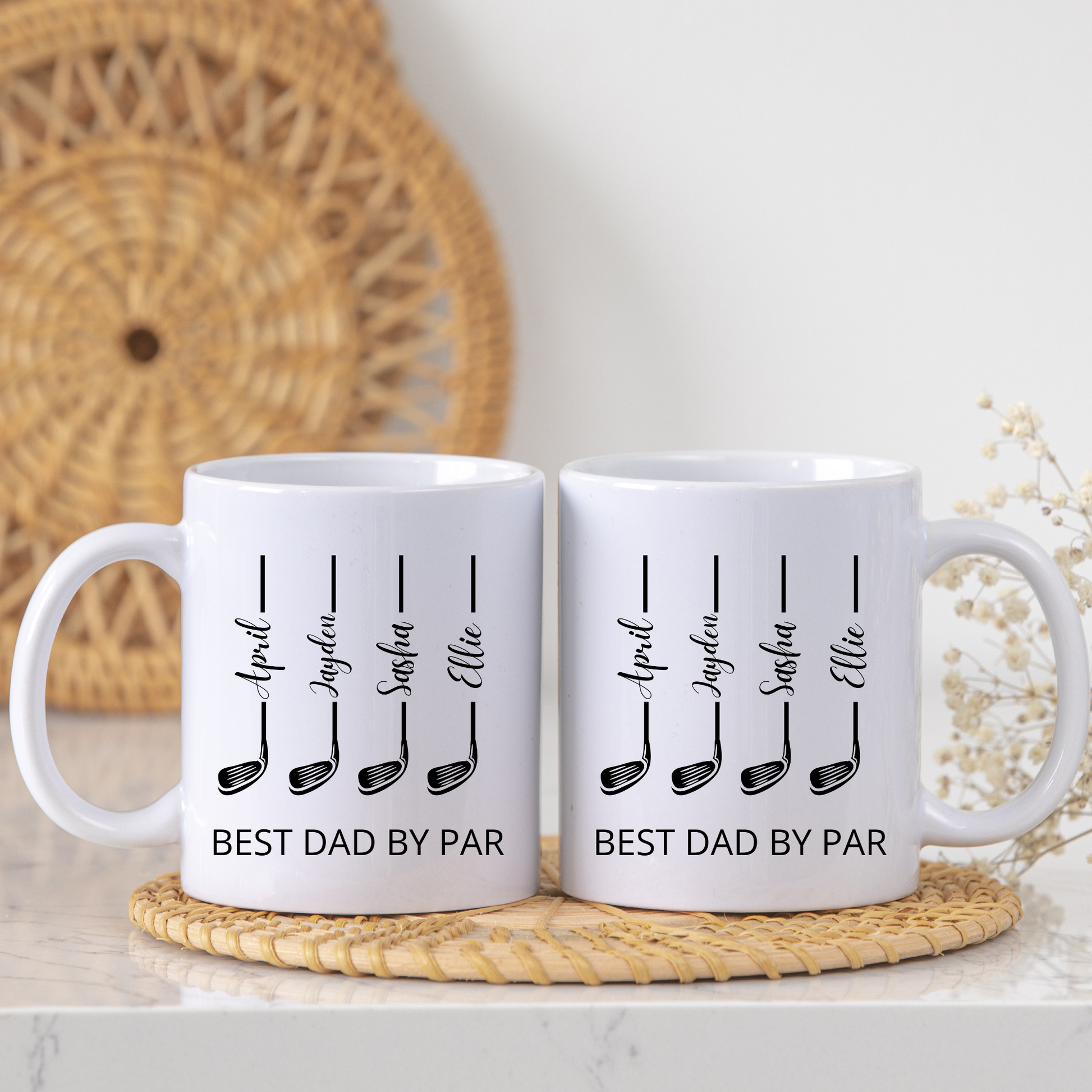 Best Dad by Par Mug. Personalised Golf Gift for Dad with Kids Names. Fathers Day for Golfer Dad. Golf Lover Dad. Personalised Golf Dad Mug