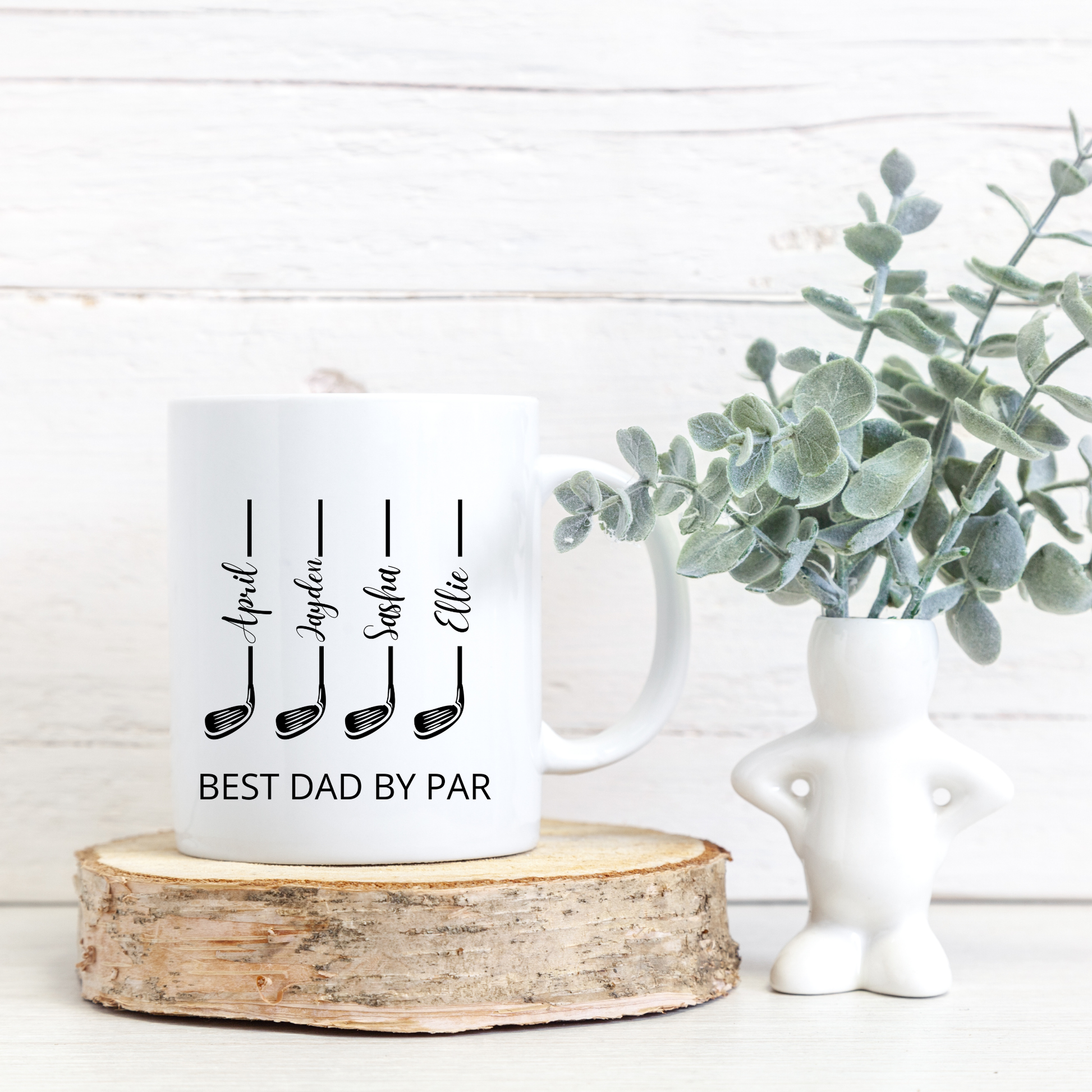 Best Dad by Par Mug. Personalised Golf Gift for Dad with Kids Names. Fathers Day for Golfer Dad. Golf Lover Dad. Personalised Golf Dad Mug