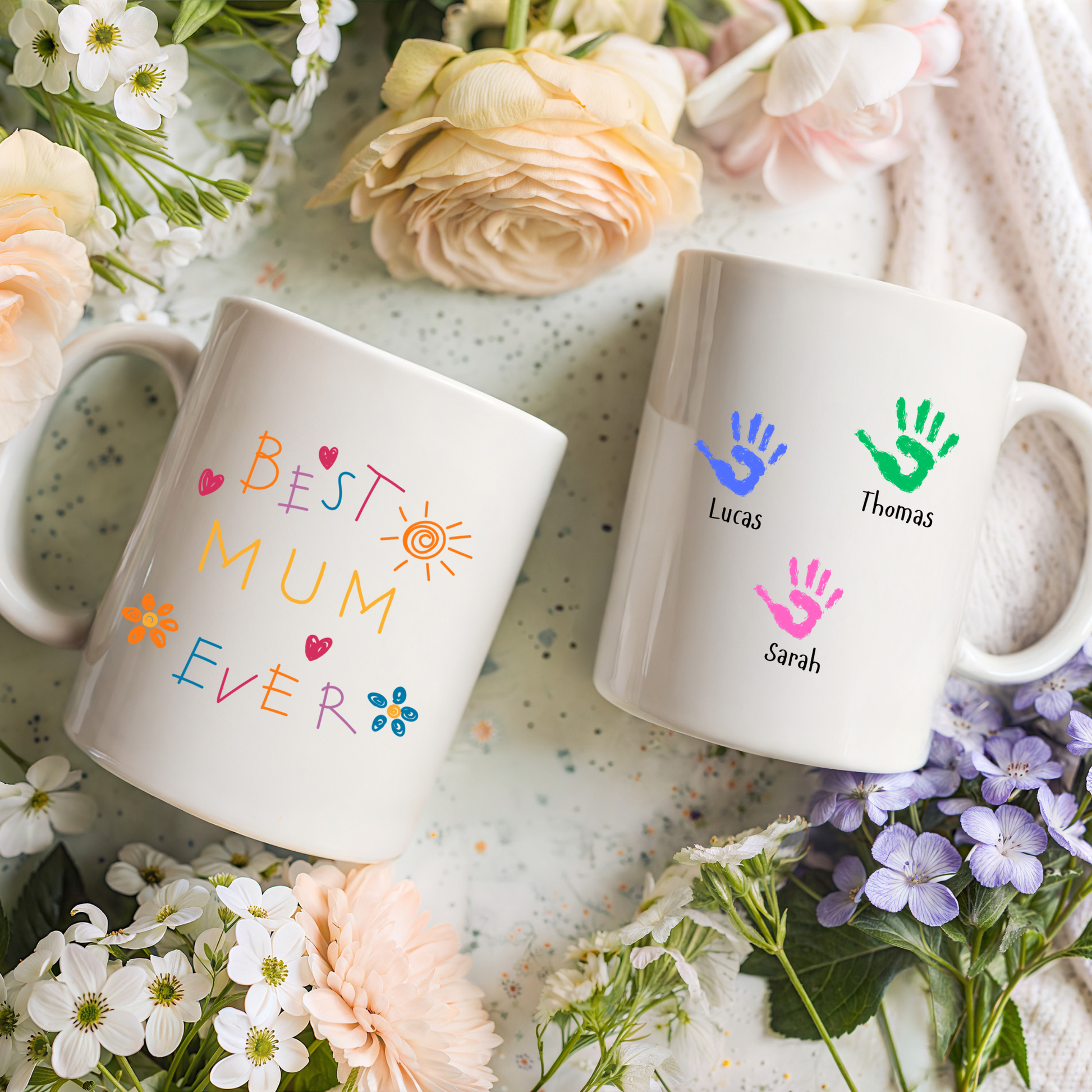 Best Mum Ever Mug • Personalised Kids Handprint Mug for Mum • Best Mum Ever Handprint Mug • Custom Handprint Mug for Mum with kids names