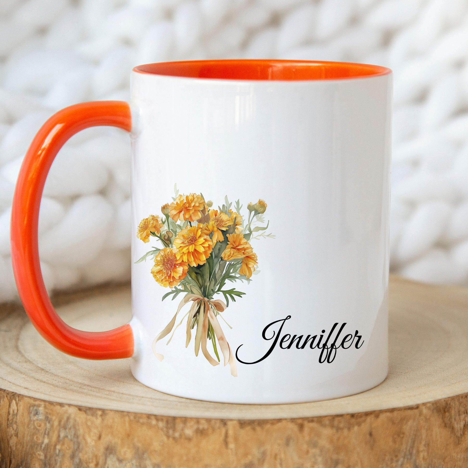 Personalised Birth Flower Mug Orange