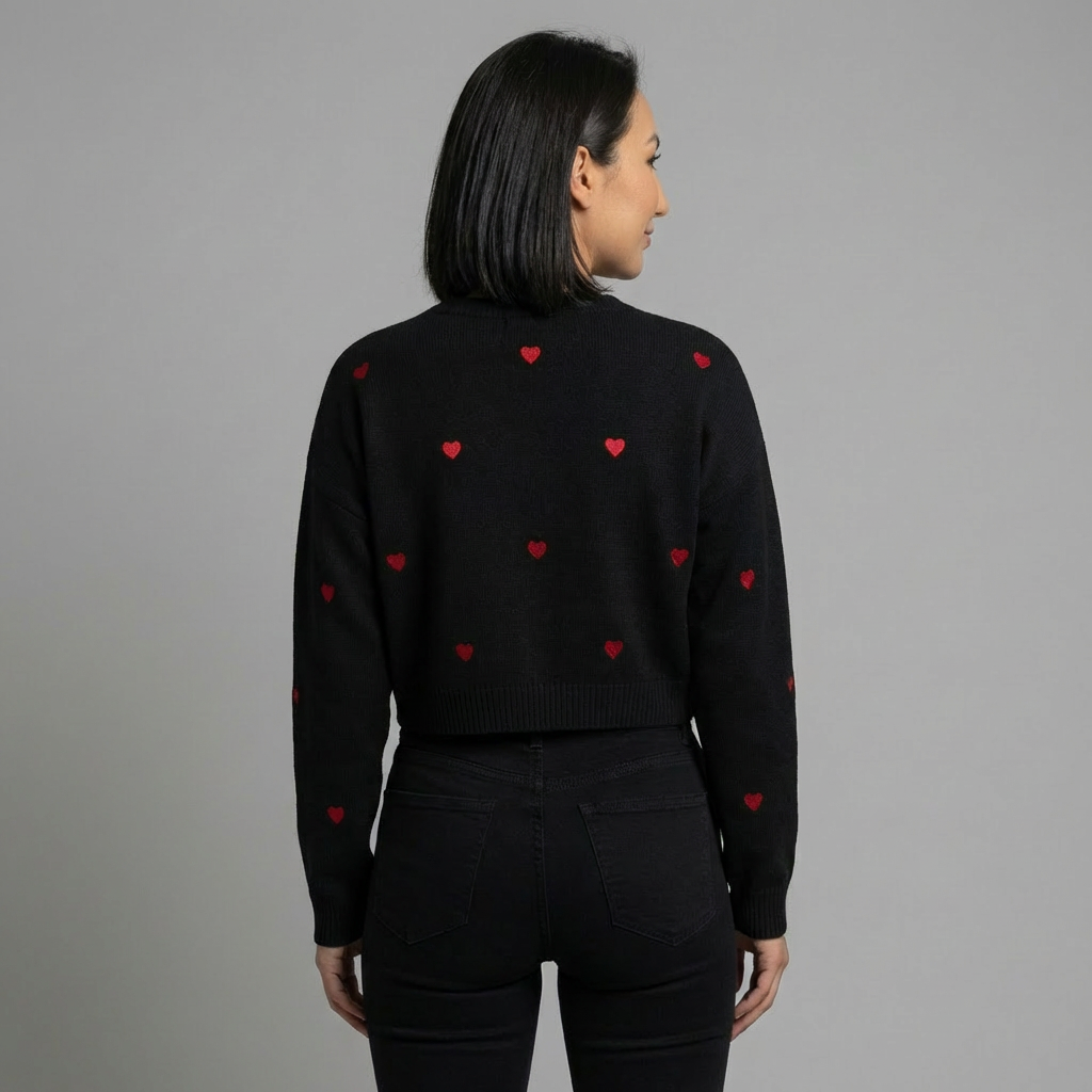 Black Jumper with Red Hearts