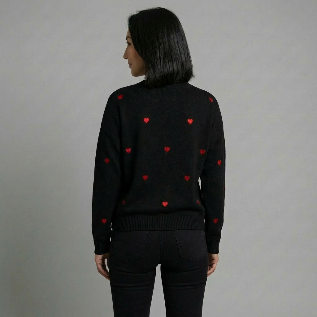Black Jumper with Red Hearts