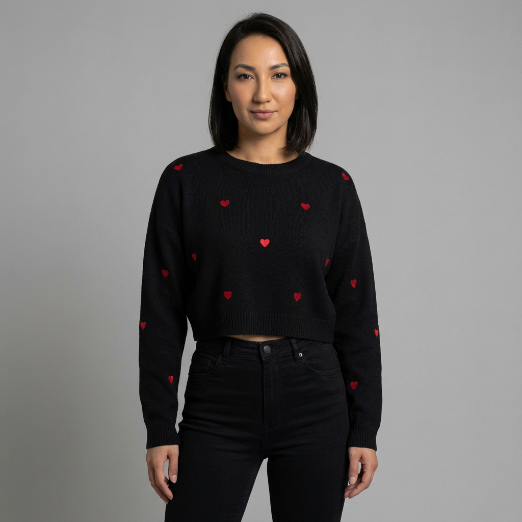 Black Jumper with Red Hearts