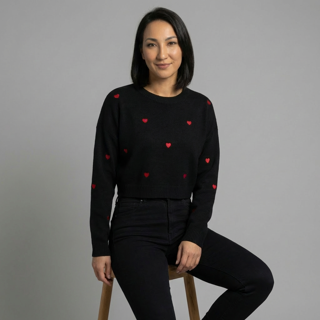 Black Jumper with Red Hearts