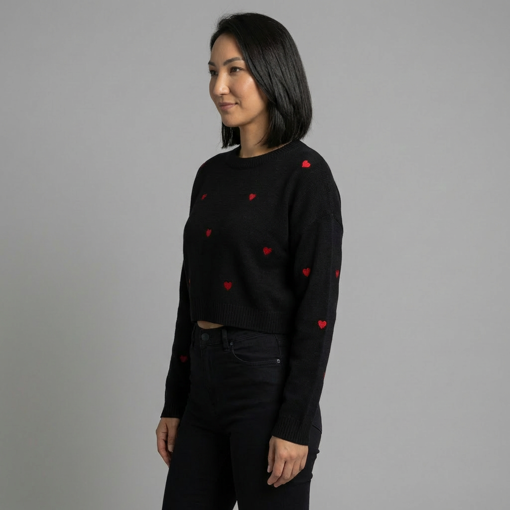 Black Jumper with Red Hearts