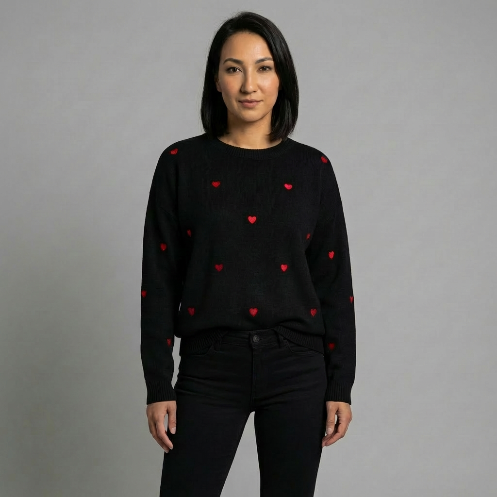 Black Jumper with Red Hearts