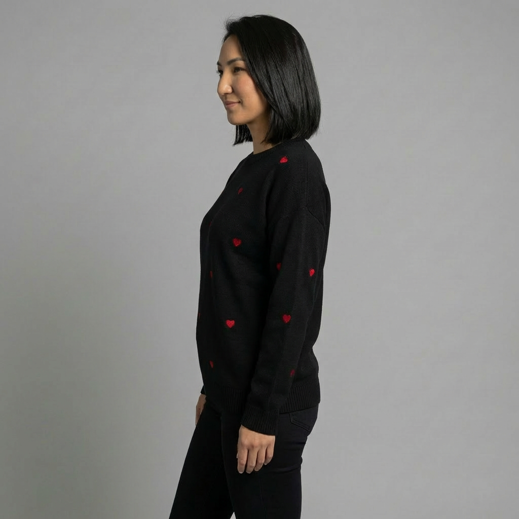 Black Jumper with Red Hearts