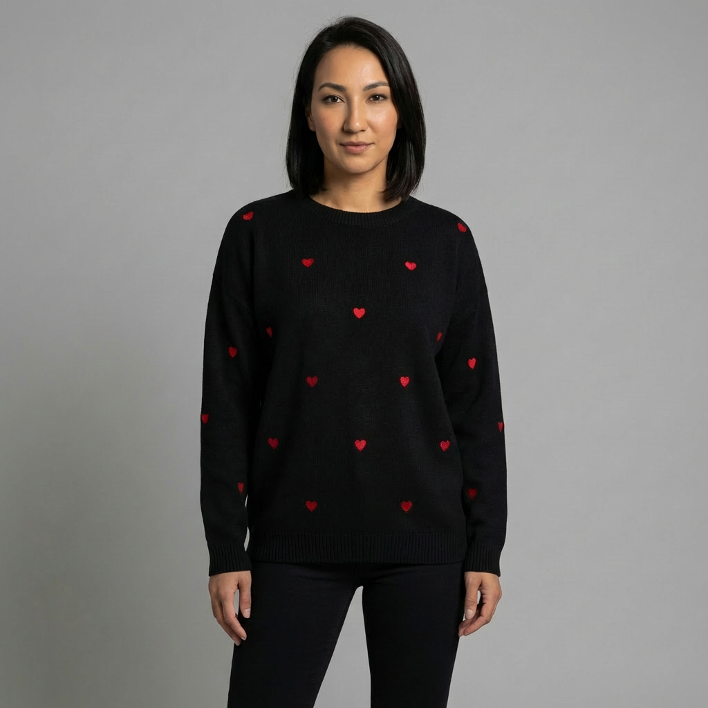 Black Jumper with Red Hearts