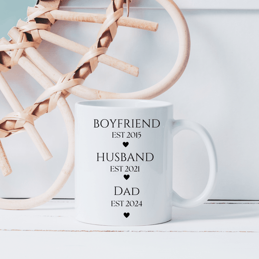 Boyfriend to Husband to Dad Mug 