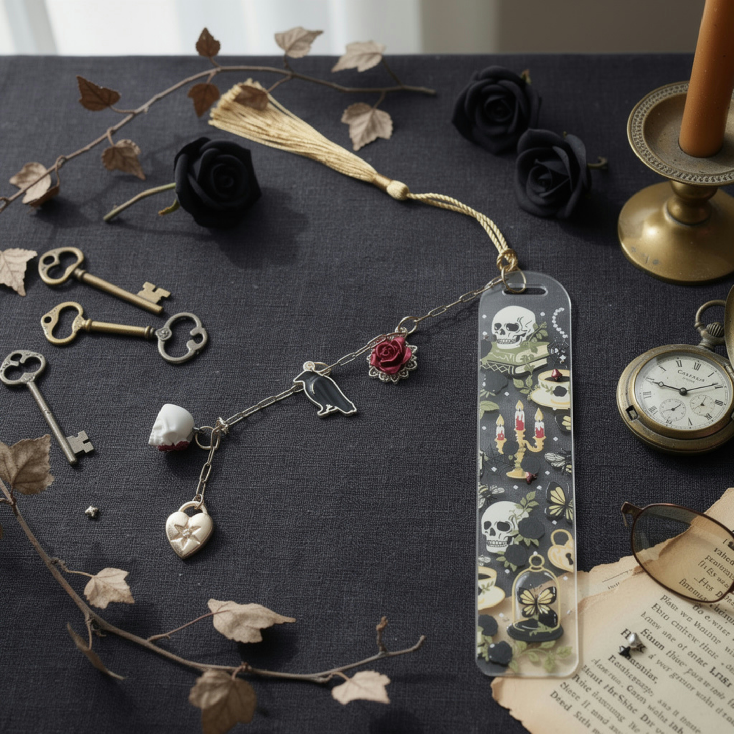 Gothic Bookmark. Dark Academia Bookmark. Skull Bookmark. Gothic Book Lover Bookmark Gift. Skull Bookmark for Readers. Dark Gothic Bookmark