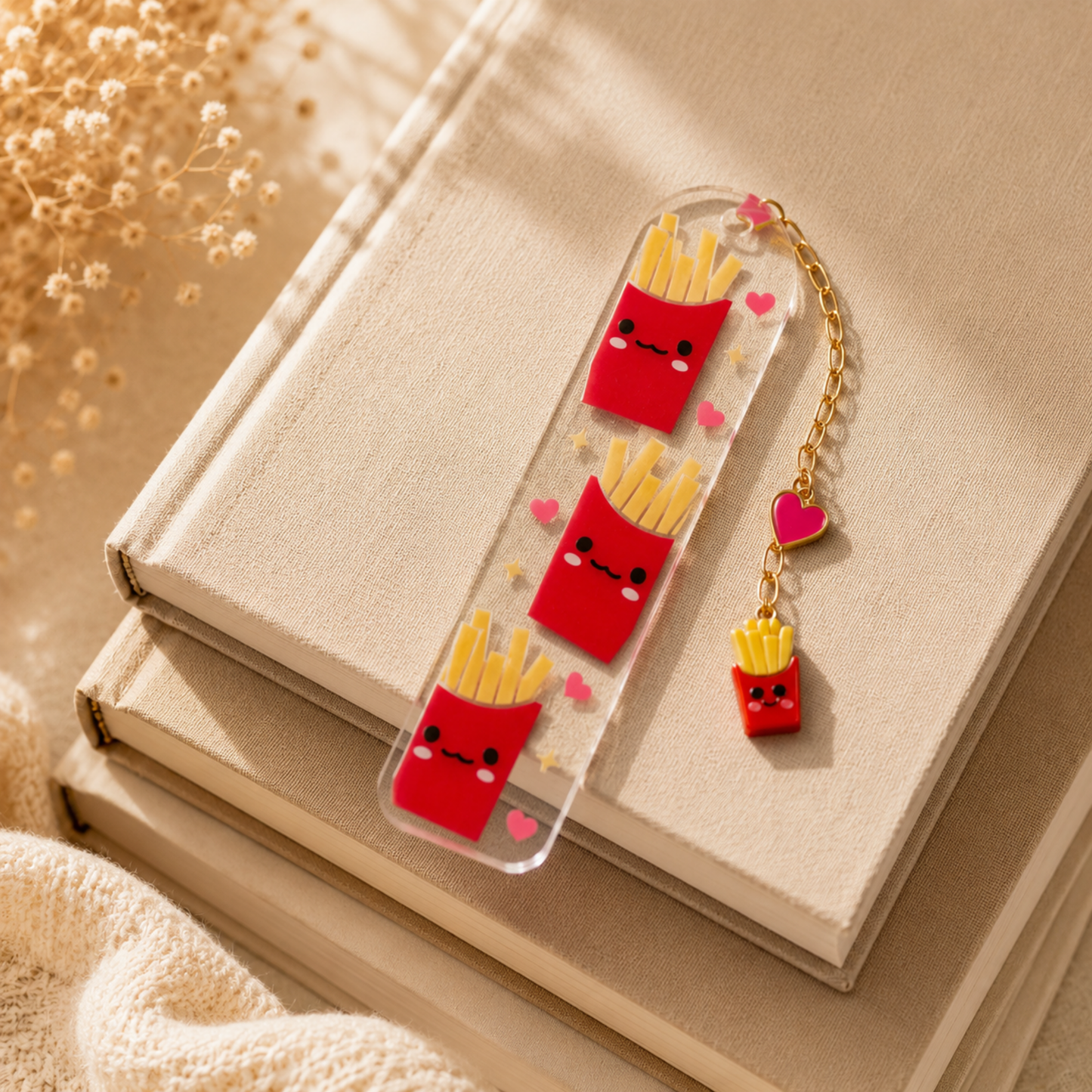French Fries Bookmark. French Fries Book Lover Gift. Cute Fries Acrylic Bookmark with Charms