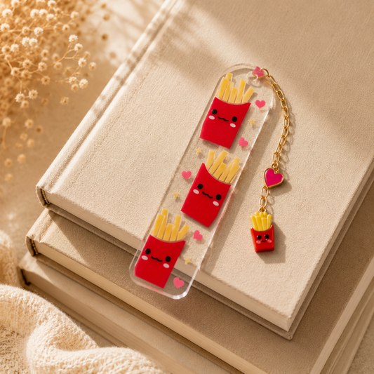 French Fries Bookmark. French Fries Book Lover Gift. Cute Fries Acrylic Bookmark with Charms