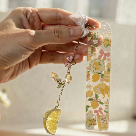 Lemon Bookmark with Charm. Lemon Lover Bookmark Gift. Lemon Tea Acrylic Bookmark with Charm. Lemon Acrylic Bookmark with Charms