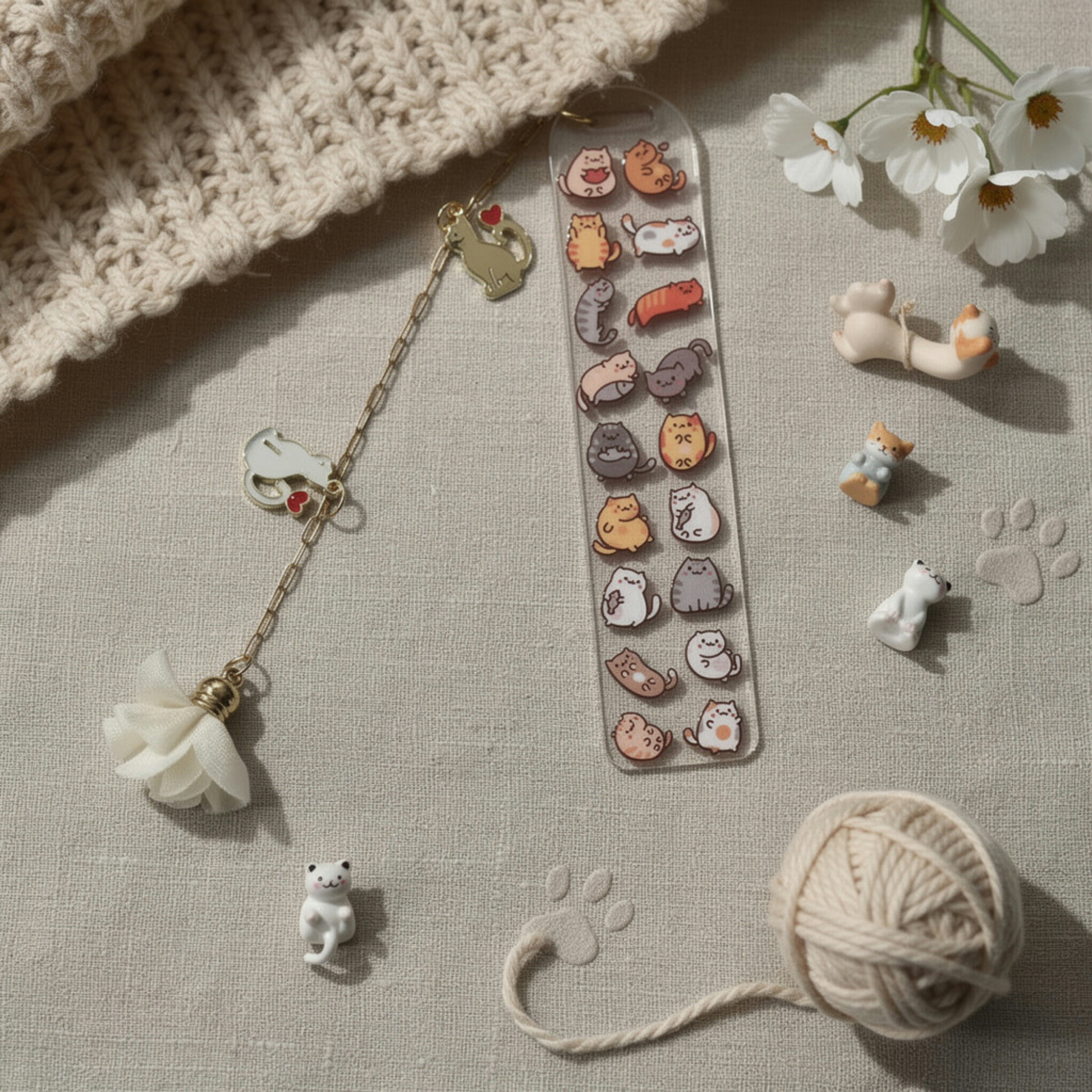 Cat Bookmark with Charm. Cat Bookmark for Book Lovers. Cat Lover Bookmark Gift. Cats Bookmark. Cats Lover Gift Bookmark. Kittens Bookmark