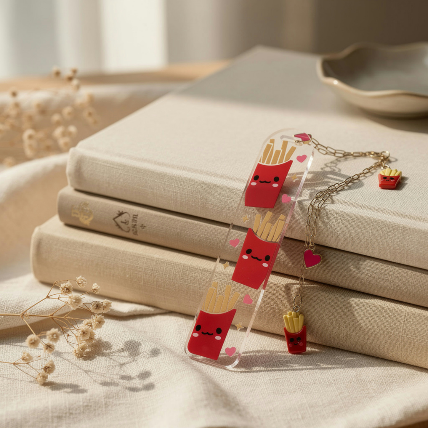 French Fries Bookmark. French Fries Book Lover Gift. Cute Fries Acrylic Bookmark with Charms