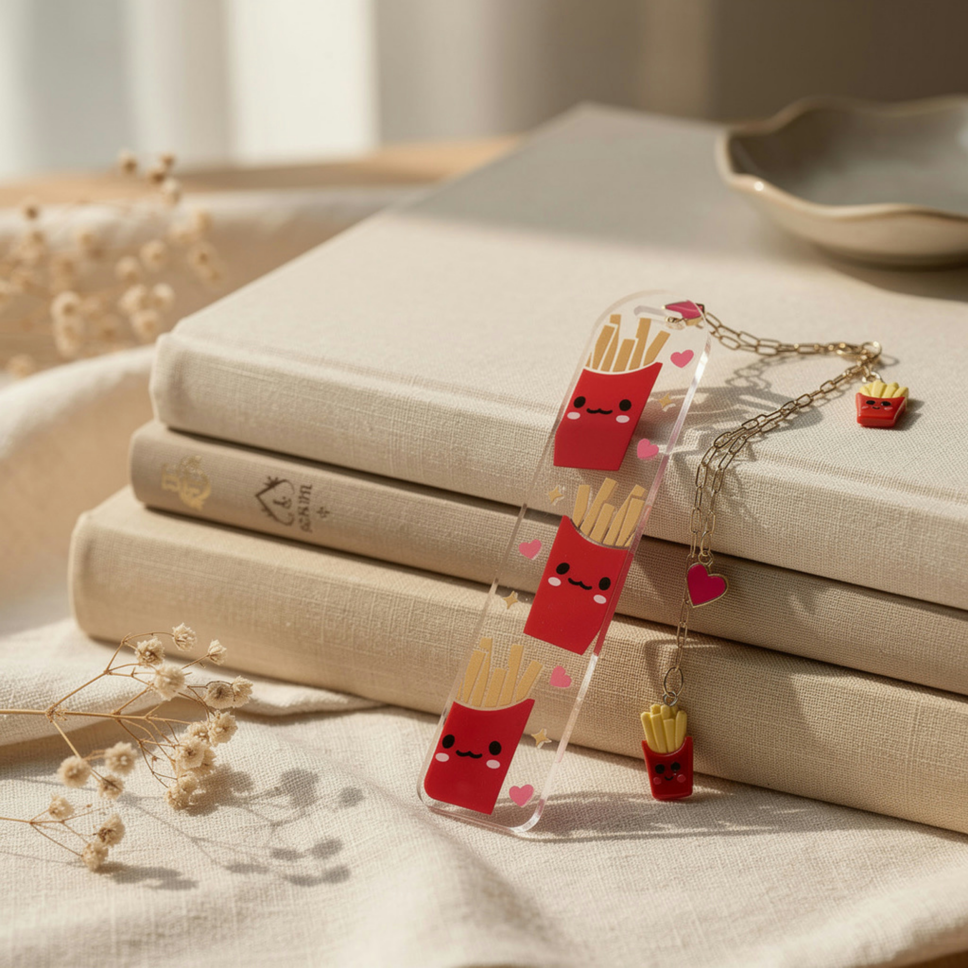 French Fries Bookmark. French Fries Book Lover Gift. Cute Fries Acrylic Bookmark with Charms