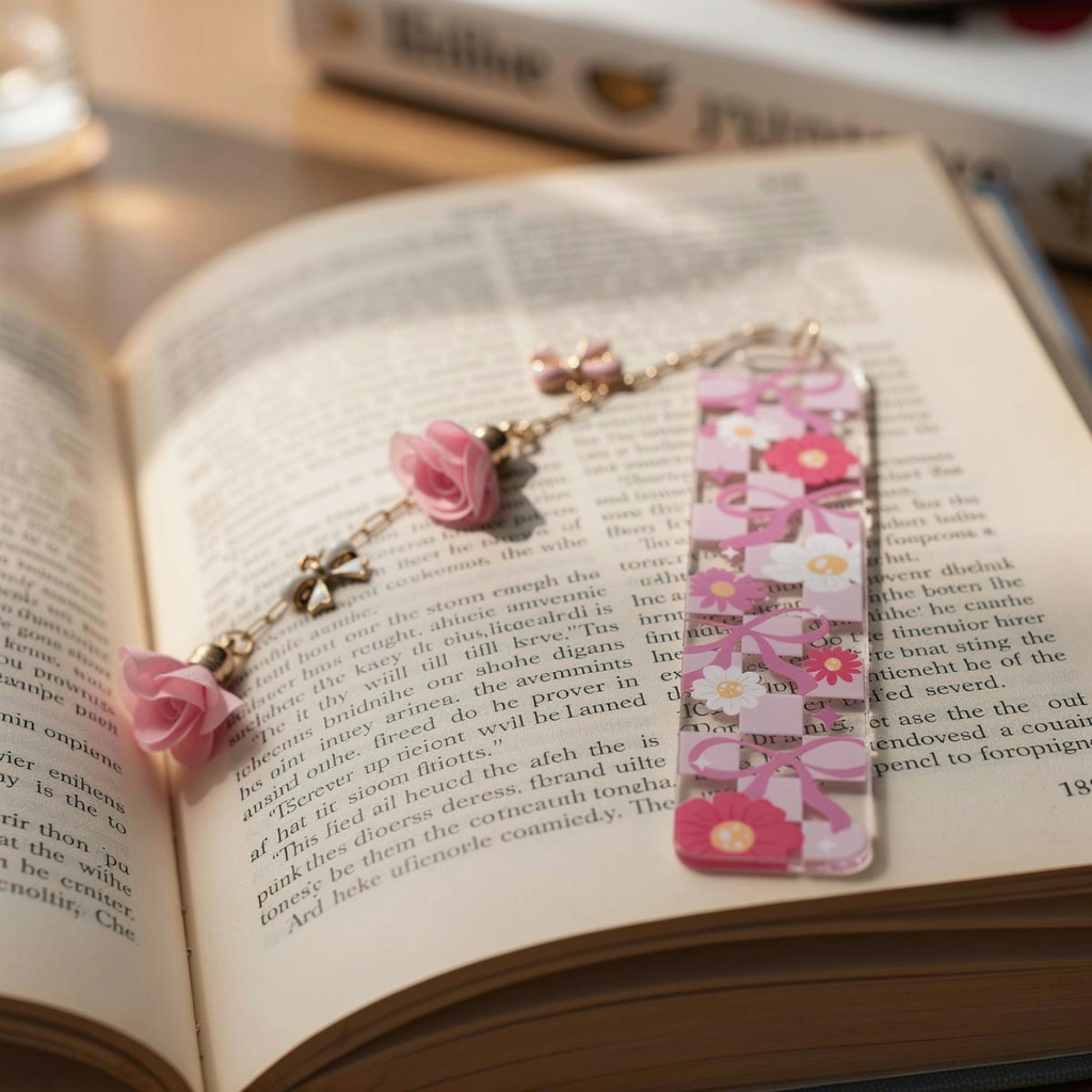 pink bows and flowers bookmark