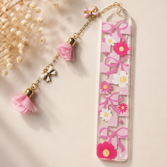 Pink Bow Floral Bookmark. Coquette Bookmark. Pink Bow Acrylic Bookmark. Pink Ribbon Bookmark. Girlie Bow Bookmark. Bow Coquette Bookmark
