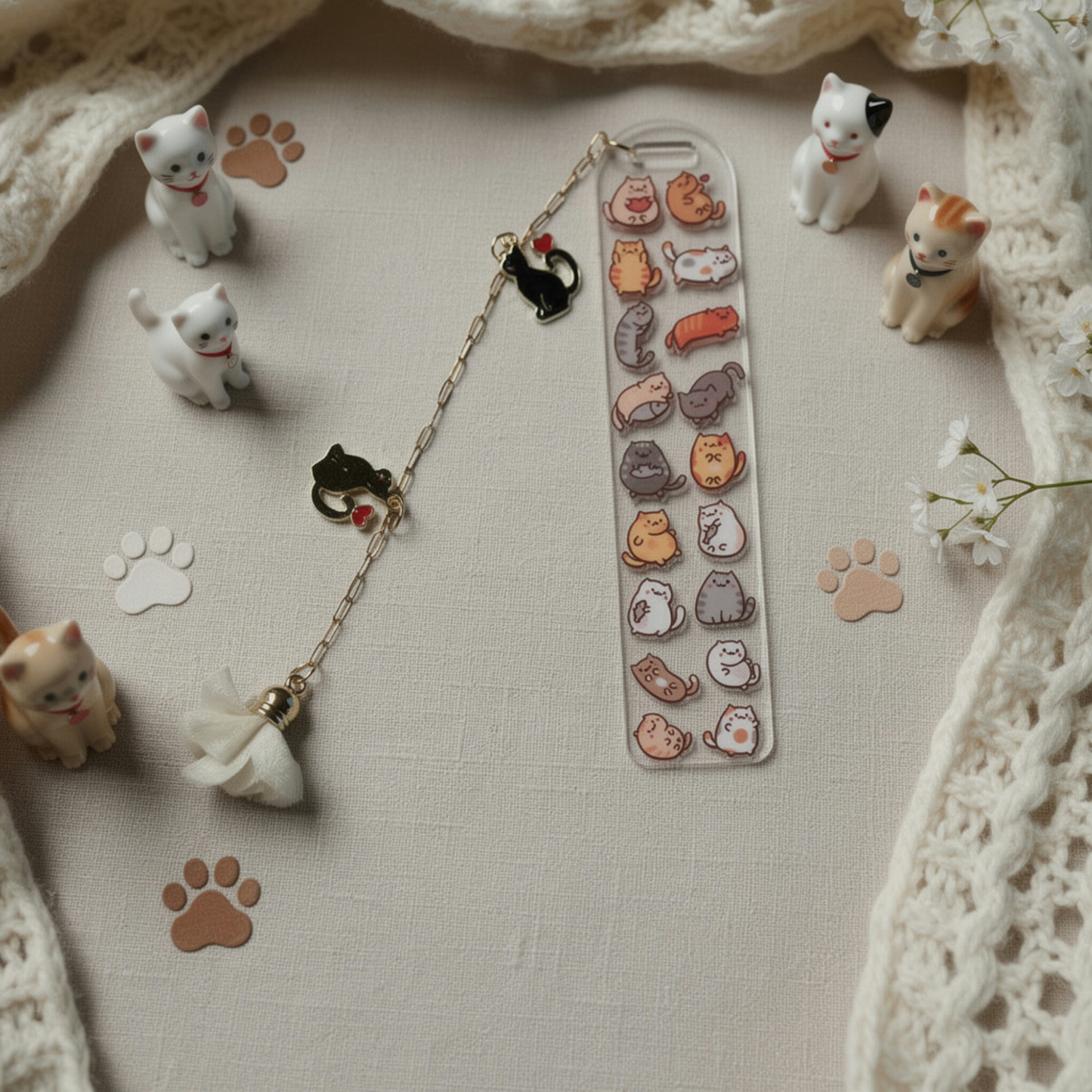 Cat Bookmark with Charm. Cat Bookmark for Book Lovers. Cat Lover Bookmark Gift. Cats Bookmark. Cats Lover Gift Bookmark. Kittens Bookmark
