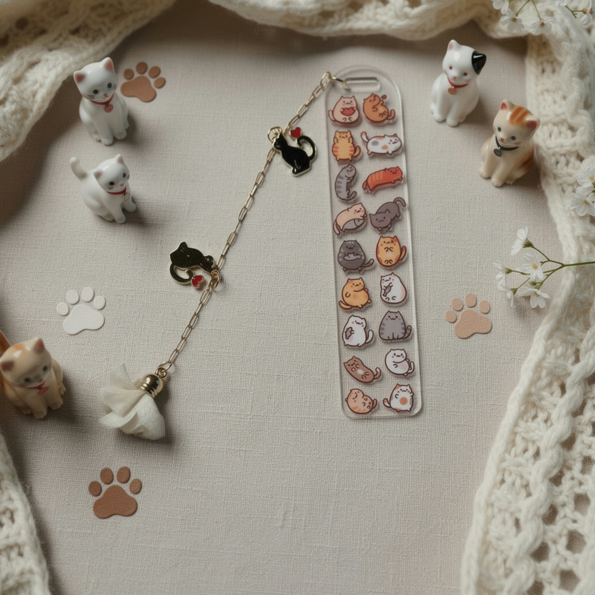Cat Bookmark with Charm. Cat Bookmark for Book Lovers. Cat Lover Bookmark Gift. Cats Bookmark. Cats Lover Gift Bookmark. Kittens Bookmark