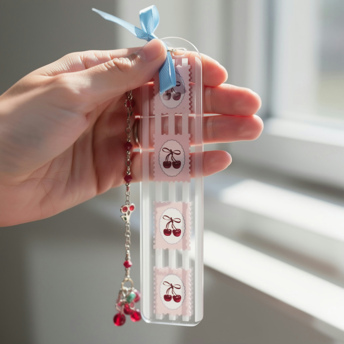 Cherries Bookmark. Cherry Bookmark. Cherry Lover Bookmark Gift. Cherry Lover Gift. Bookmark with Cherries and Charms