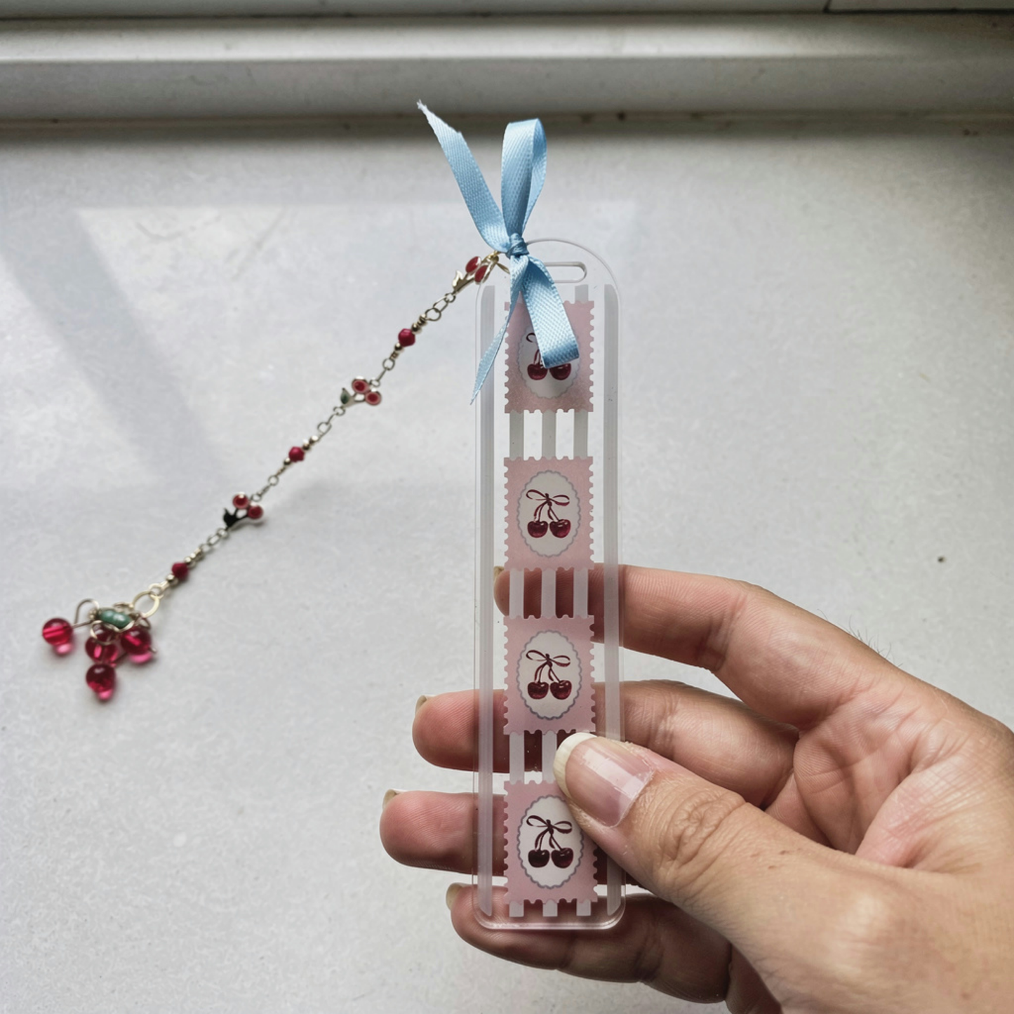 Cherries Bookmark. Cherry Bookmark. Cherry Lover Bookmark Gift. Cherry Lover Gift. Bookmark with Cherries and Charms
