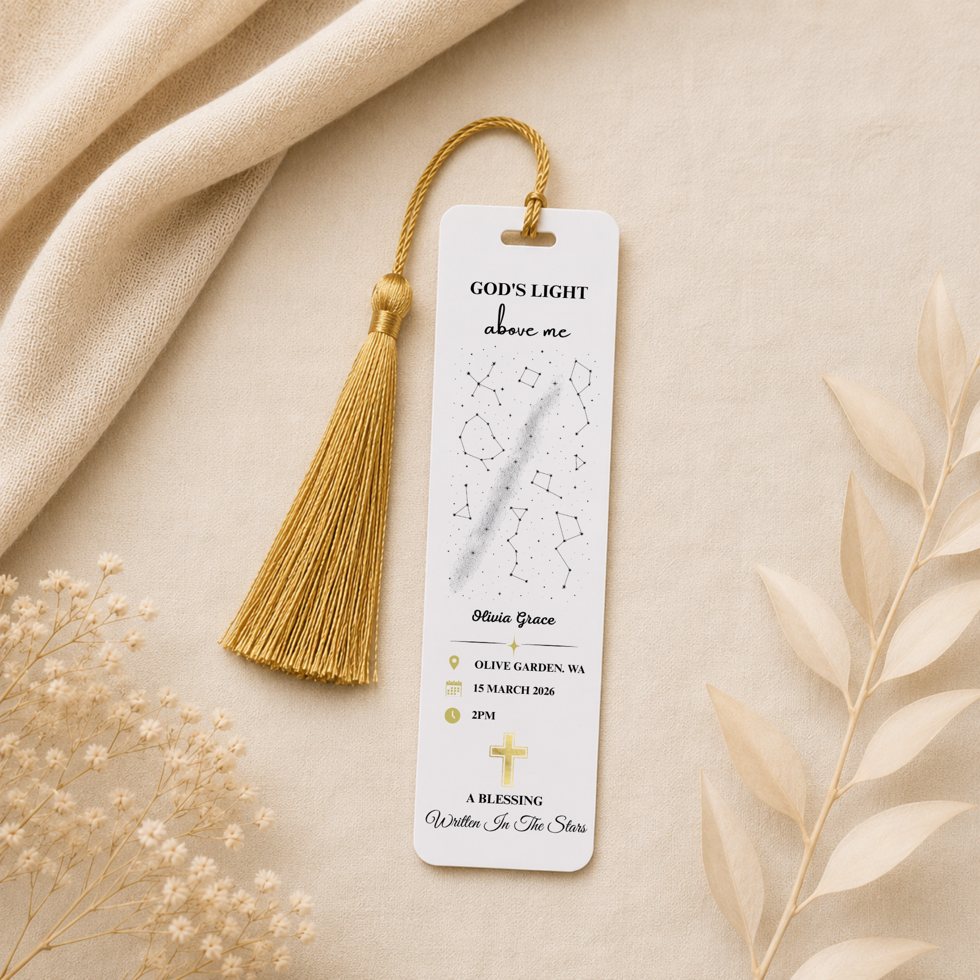 Baptism Star Alignment Bookmark. Custom Baptism Bookmark. Acrylic Bookmark, Personalised Baptism Gift