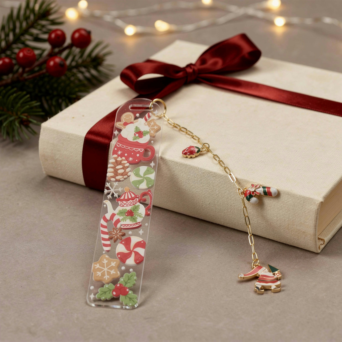 Christmas Bookmark with Charms . Acrylic Christmas Bookmark with Charms . Secret Santa Gift for Book Lovers . Bookmark Gift Stocking Filler
