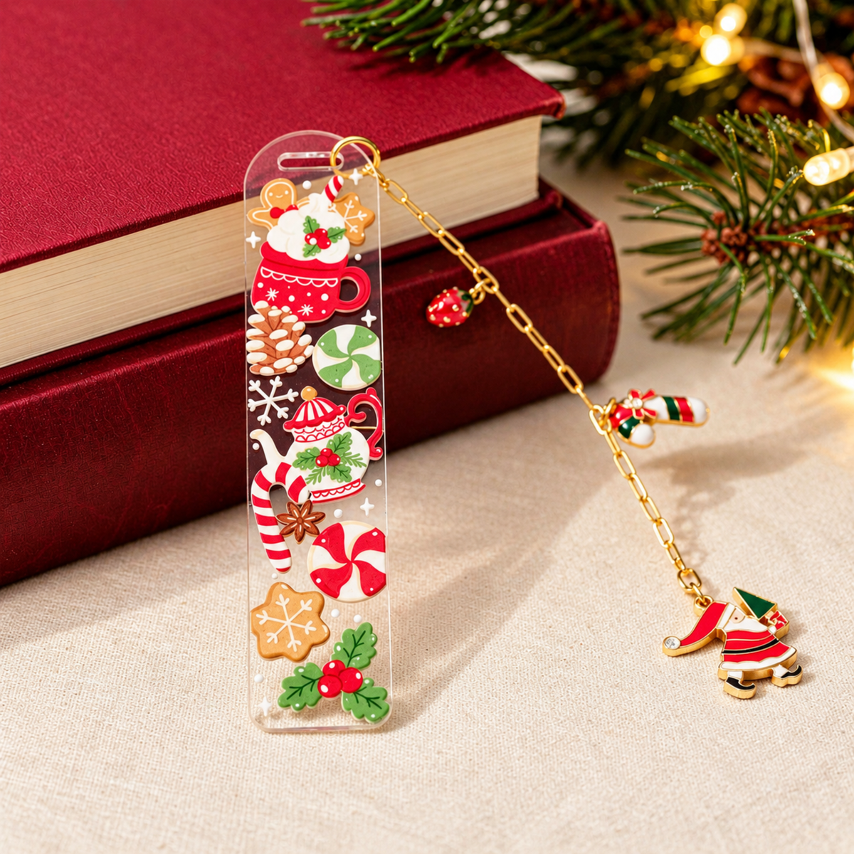 Christmas Bookmark with Charms . Acrylic Christmas Bookmark with Charms . Secret Santa Gift for Book Lovers . Bookmark Gift Stocking Filler