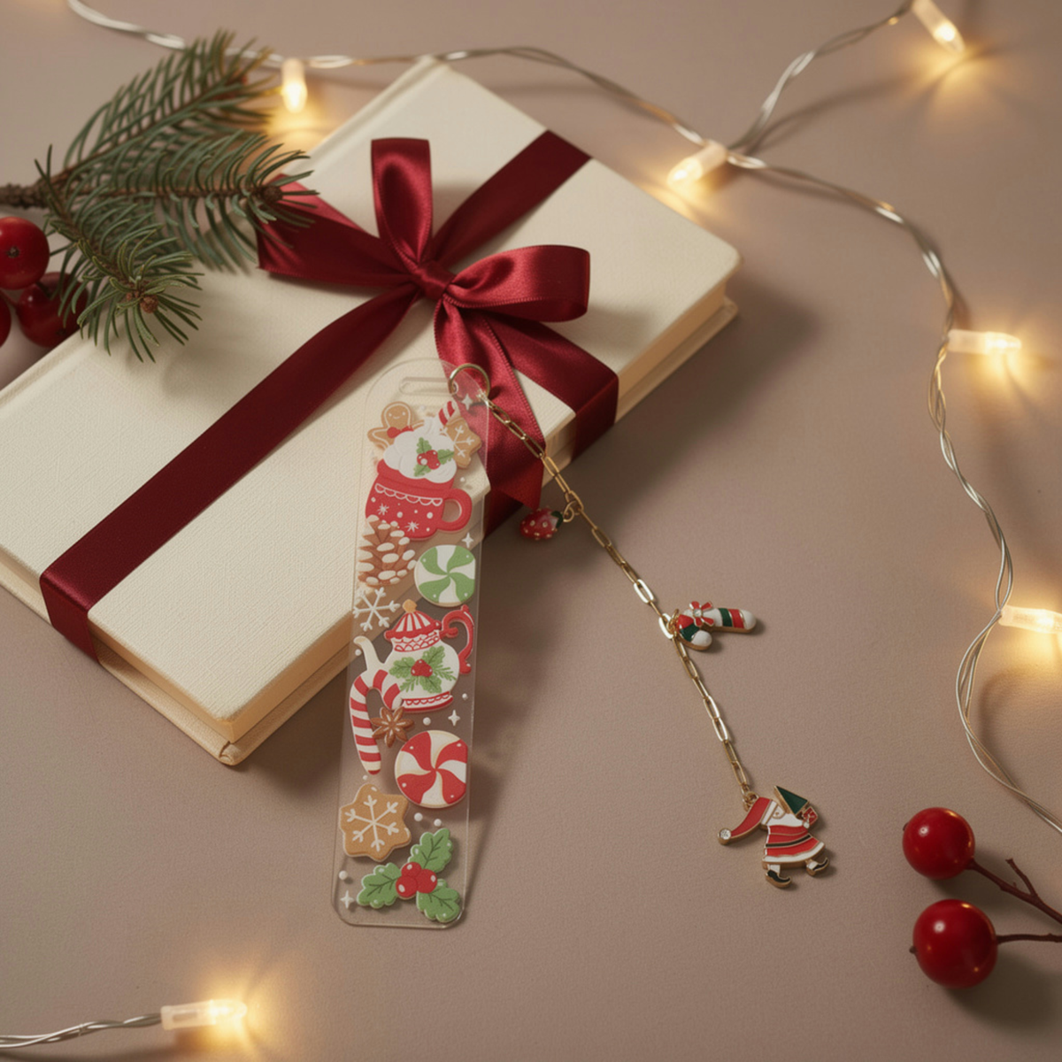 Christmas Bookmark with Charms . Acrylic Christmas Bookmark with Charms . Secret Santa Gift for Book Lovers . Bookmark Gift Stocking Filler