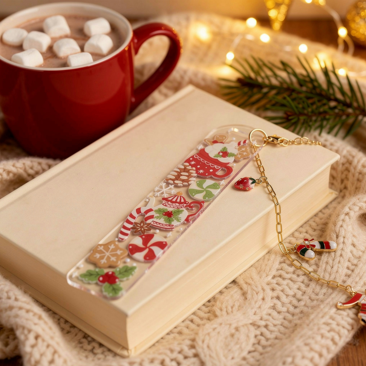 Christmas Bookmark with Charms . Acrylic Christmas Bookmark with Charms . Secret Santa Gift for Book Lovers . Bookmark Gift Stocking Filler