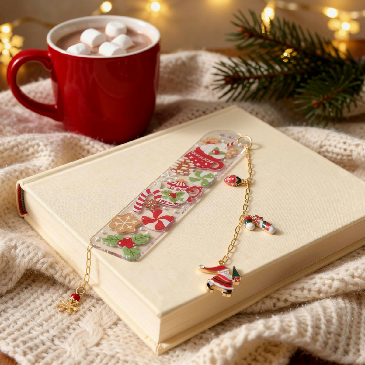 Christmas Bookmark with Charms . Acrylic Christmas Bookmark with Charms . Secret Santa Gift for Book Lovers . Bookmark Gift Stocking Filler